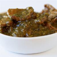 Chile Verde · Cumin roasted veggie protein simmered in a house made roasted tomatillo-jalapeño Verde sauce...