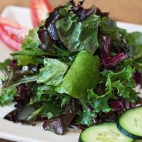 HOUSE SALAD · mixed greens, cucumber and cherry tomato tossed in balsamic vinaigrette