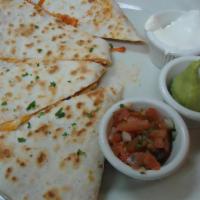 PATIO QUESADILLA · soft flour tortilla filled with black beans, grilled onions, bell peppers and oaxaca cheese,...