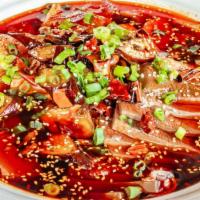 H21. 毛血旺 / Boiled Pig Blood Curd & Intestine with Chili Sauce · 