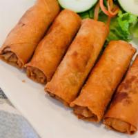 Taro Egg Rolls (CHẢ GIÒ KHOAI MÔN) · Egg rolls with shrimp, meat, mushroom, and carrot stuffing.
Served with sweet fish sauce.
