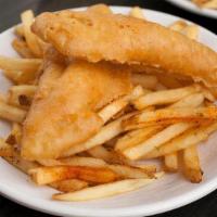 Fish and Chips · Plantain crusted tilapia served with fries.