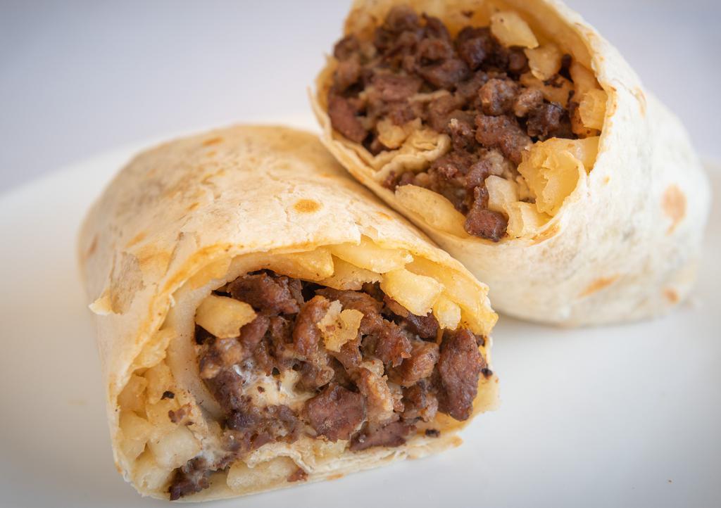 Cali-Style Burrito · Choice of meat, fries, cheese and sour cream.