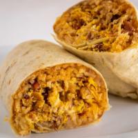 Breakfast Burrito · Choice of meat, beans, egg, rice, sour cream, and cheese.