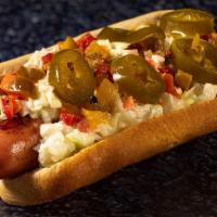 Daytona Firecracker Dog · All meat hot dog, jalapeños, coleslaw & relish on a soft hot dog bun