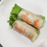 2. Fresh Shrimp Spring Rolls · (poached Shrimp w/lettuce, bean sprout,mint,vermicelli, w/peanut sacue)
（2PCS）