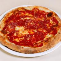 Jersey's Trenton Tomato Pie · Sliced mozzarella cheese, hand crushed tomato sauce, oregano, garlic, parmigiano, and olive ...