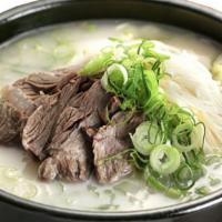ChaDol Gomtang 차돌곰탕 · Ox bone broth served with brisket and noodles. (includes one rice, kimchi, radish kimchi, gr...