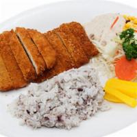 Tonkatsu 돈까스 · Breaded deep-fried pork cutlet served with vegetables and special sauce.