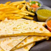 Achari Cheese Quesadilla Combo · Flour Tortilla filled with melted Mexican cheese and achar pickle spices. Served with Salsa....