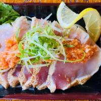 White Tuna Tataki · seared albacore, onions, green onions, daikon, ponzu sauce