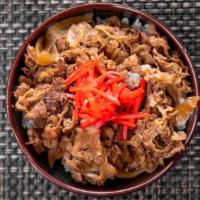 Gyu Don · simmered tender thinly sliced beef & sweet onions, pickled ginger