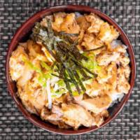 Oyako Don · chicken, egg, onions, green onions, nori seaweed