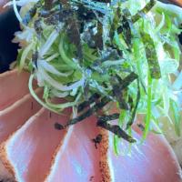 White Tuna Don · seared albacore, pickled ginger, wasabi, green onions, nori seaweed