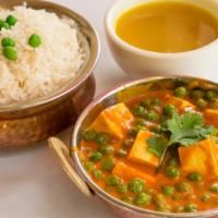 Matar Paneer · Green peas & homemade cubes cooked in creamy sauce along with herbs and spices.