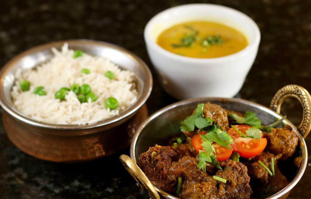 Goat Curry · Bone in goat meat cooked in authentic nepali style in house special sauce, herbs and spice.