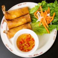 A6. Chả Giò Tôm Thịt Chay (3) · Pork, shrimp eggrolls or veggie eggrolls.