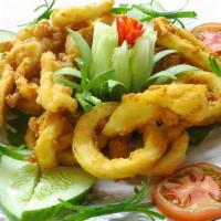 A3. Mực Rang Muối · Salt and pepper deep fried calamari.