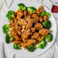 Sesame Chicken · Sliced chicken is deep-fried and seasoned with a mixture of sesame seeds and black pepper in...