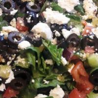 House Salad · Spring mix, lettuce, tomato, cucumber, olives, Feta cheese and walnut
House dressing ( olive...