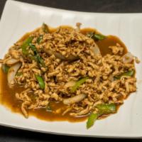E9. Basil Chili · Mild Spicy.  Wok-fried with bell pepper, onion, basil in chili garlic sauce and a choice of ...