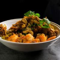 (C) Chicken & Shrimp Biryani · Braised chicken drumstick and fresh shrimp baked in a clay pot with biryani rice, spices, ra...