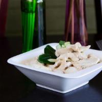 Tom Kha (cup) · Coconut milk soup, lemongrass, green onions, and mushrooms.