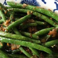 Garlic String Bean （乾扁四季豆） · Sauté string bean with touch of garlic and preserved, dried cabbage.