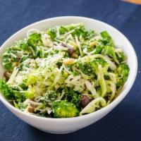 Broccoli & Kale Slaw with Almonds · Gf. Slaw of broccoli, kale, and cabbage with kalamata olives, almonds, and grated Parmesan, ...