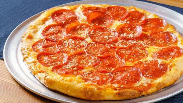 Pepperoni Pizza · Fourteen Inch whole pizza, cut into eight slices, topped with a mozzarella and provolone cheese blend and molinari pepperoni.