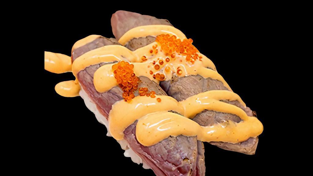 Aburi Maguro Spicy Mayo Nigiri · Seared Tuna with Spicy Mayo over Sushi Rice