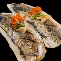 Aburi Aji Nigiri · Seared Horse Mackerel With Ponzu Sauce.