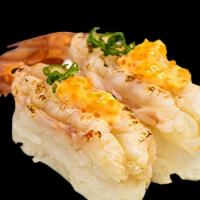 Aburi Amaebi Nigiri · Seared Sweet Shrimp.