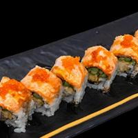 Yellow Spicy  Dragon Roll · Top: Spicy Salmon, Tobiko/Masago, Unagi Sauce, Spicy Mayo. Inside: Shrimp Tempura, Cucumber,...