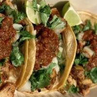 Tacos Maya · 3 mini tacos topped w/cilantro& onions
