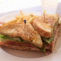 Lunch - Turkey Club · Turkey, Ham, 3 Slices of Bacon, your choice of bread, and cheese.  Mustard, Mayo