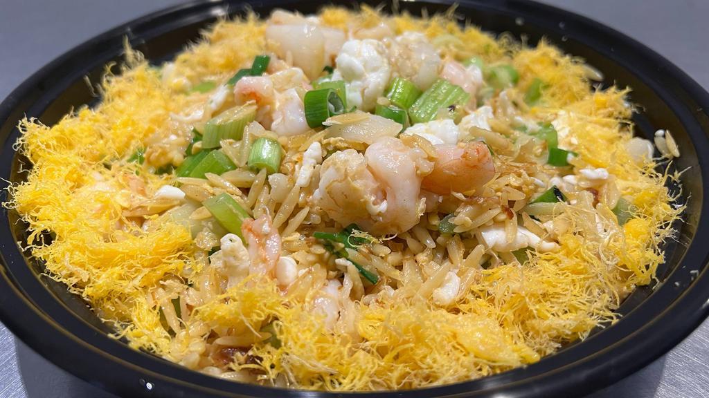 Xo Seafood Fried Orzo · Includes Egg, Celery, Scallion, and Egg White.