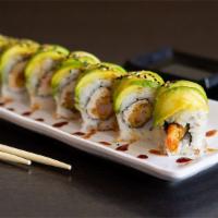 3. Wilow Glen Roll (2 Shrimp) · Shrimp tempura, crab topped with avocado and sauce.