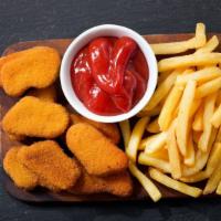 Chicken Nuggets And French Fries · Golden crispy chicken nuggets served with a fresh batch of french fries.