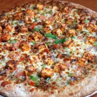 Chili Paneer · Organic spicy curry sauce, mozzarella cheese, bell peppers, red onions, diced tomatoes, mari...