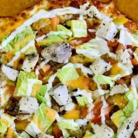 Taco Pizza · Choice of ground beef or grilled chicken, mozzarella, and cheddar cheese, salsa, taco season...
