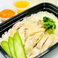 Chicken Rice (Chick-N-Rice)) · Chicken flavored jasmine rice topped with organic chicken breast and thigh, broccoli and cil...