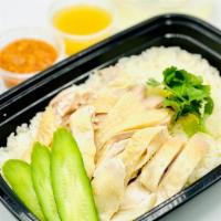 Chicken Rice (Chick-N-Rice)) · Chicken flavored jasmine rice topped with chicken breast and thigh, broccoli  and cilantro, ...