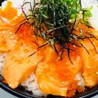 Salmon Tobiko Don (Large) · Salmon and Tobiko (Flying Fish Roe) over Rice.