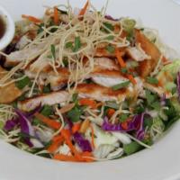 Asian Salad · Teriyaki chicken, fresh cilantro, toasted almonds, and green onions over crispy salad mix. T...