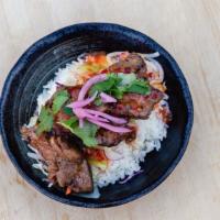 Shaking Beef Bowl · Vietnamese shaking beef marinated in tangy soy sauce, served with fresh and pickled vegetabl...