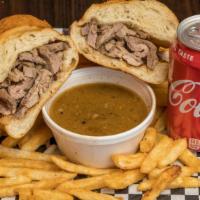 French Dip Sandwich (Basket) · Served with Tri-tip and Au Jus.
