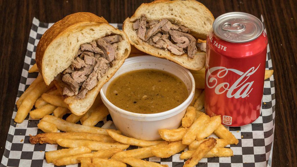 French Dip Sandwich (Basket) · Served with Tri-tip and Au Jus.