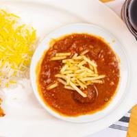 Khoresht Gheymeh · A hearty stew of lean beef, yellow split peas, tomato sauce and dry lemon.