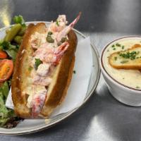 Lobster Roll & Cup of Soup Combo · Lobster Roll Sandwich and Cup of Soup. 

Lobster Roll: Maine lobster meat, capers, aioli, to...